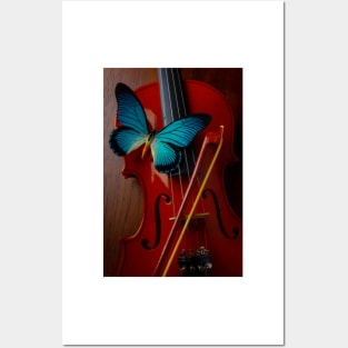 Wonderful Blue Butterfly Resting On Violin Posters and Art